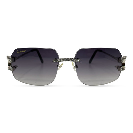 Big C Decor (Iced) - Silver Wires Sunglasses w/ Custom Dark Gray Lenses - 3pc Diamonds Prong Set (2010s)