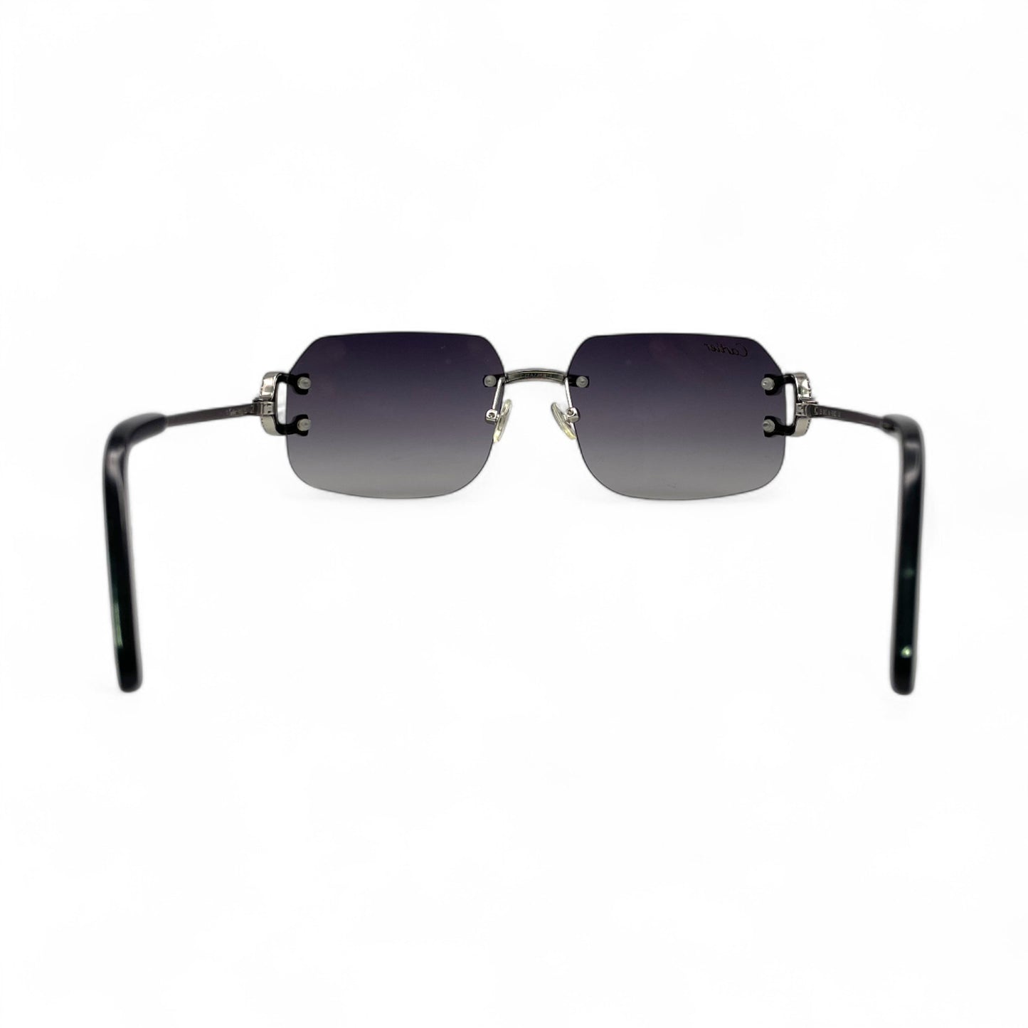 Big C Decor (Iced) - Silver Wires Sunglasses w/ Custom Dark Gray Lenses - 3pc Diamonds Prong Set (2010s)