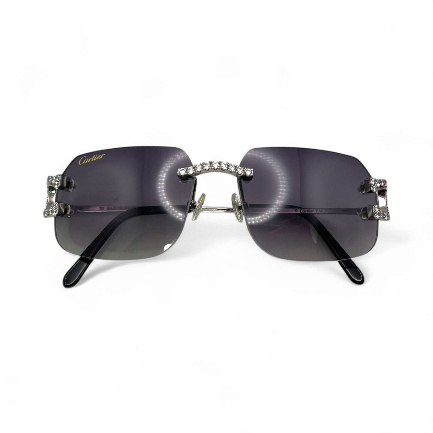 Big C Decor (Iced) - Silver Wires Sunglasses w/ Custom Dark Gray Lenses - 3pc Diamonds Prong Set (2010s)