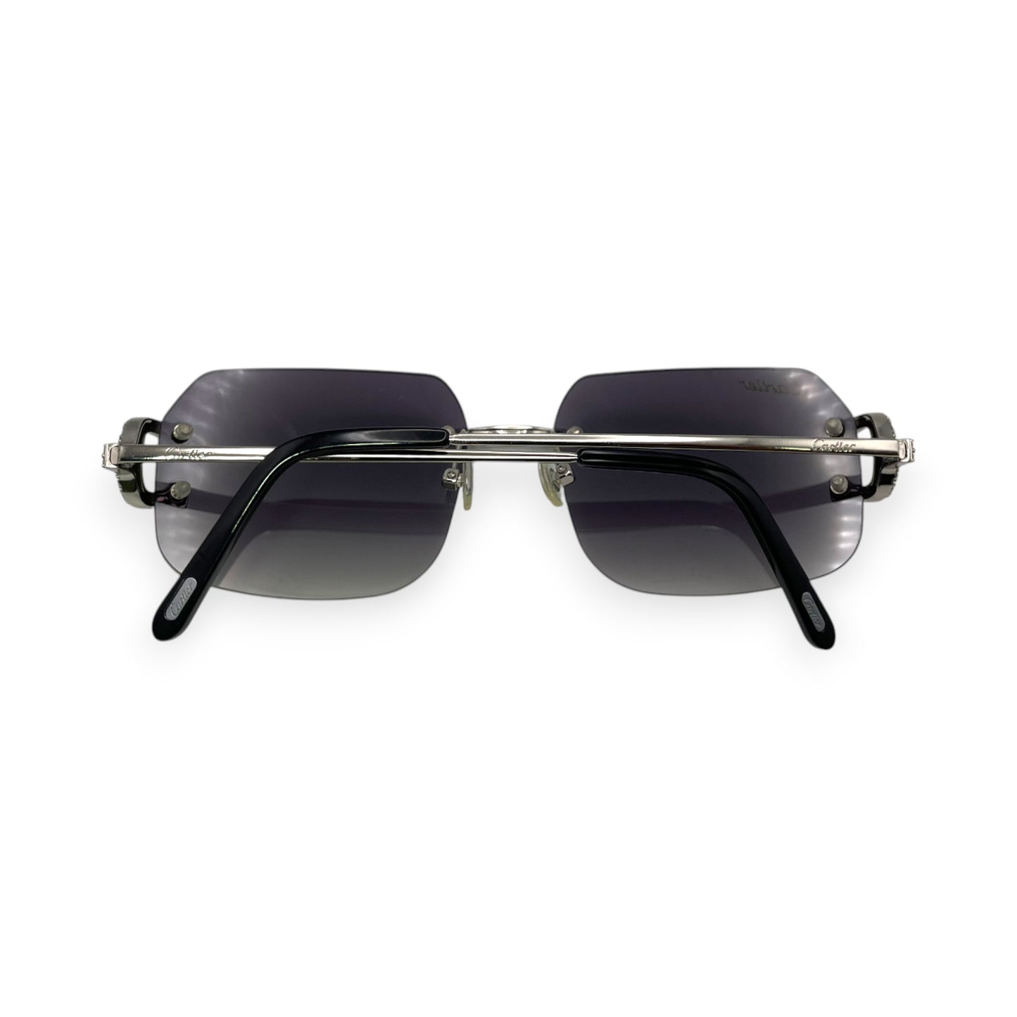 Big C Decor (Iced) - Silver Wires Sunglasses w/ Custom Dark Gray Lenses - 3pc Diamonds Prong Set (2010s)