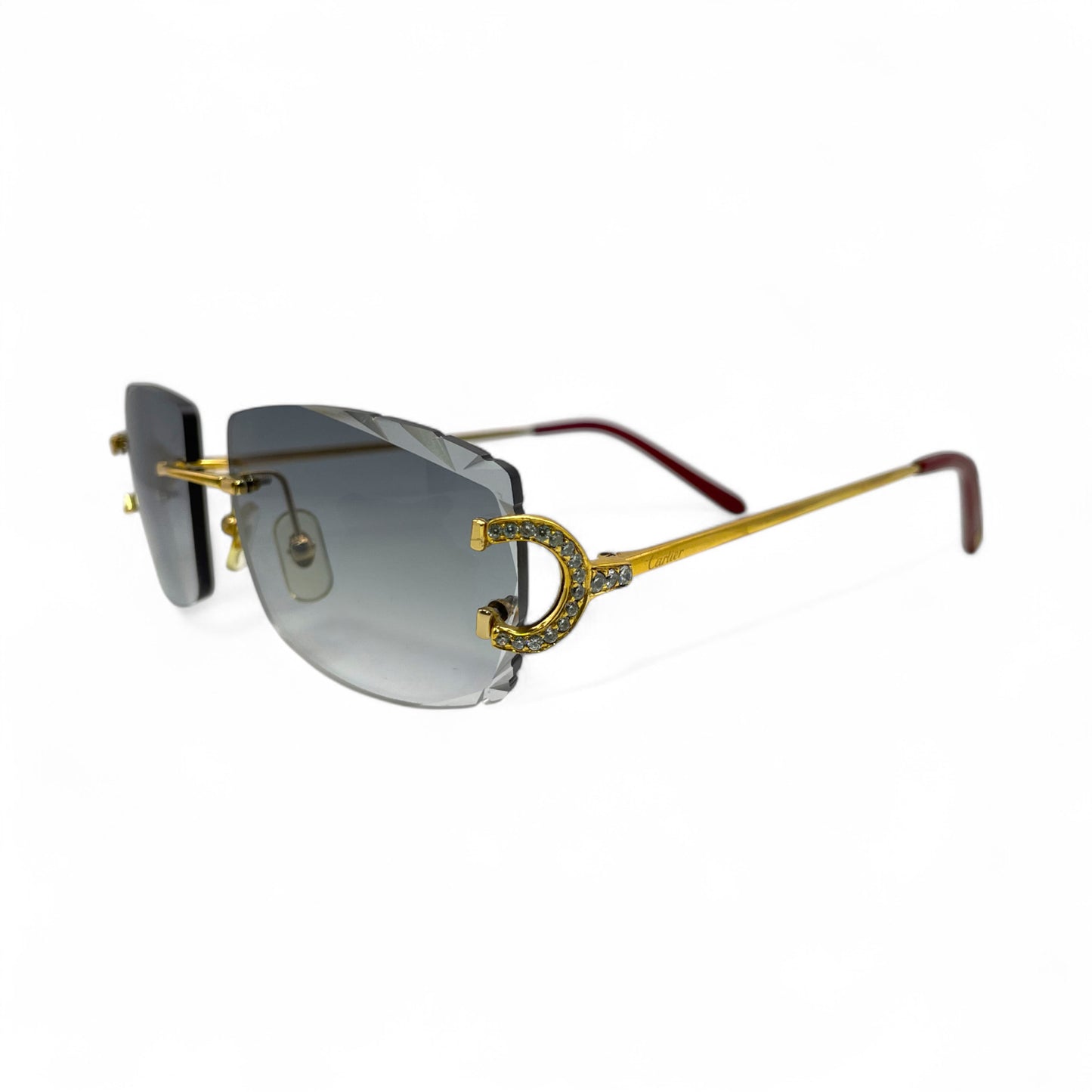 Big C Decor (Iced) - Gold Wires Sunglasses w/ Dark Gray Lenses (Diamond Cut) - 3pc Diamonds Prong Set (2010s)