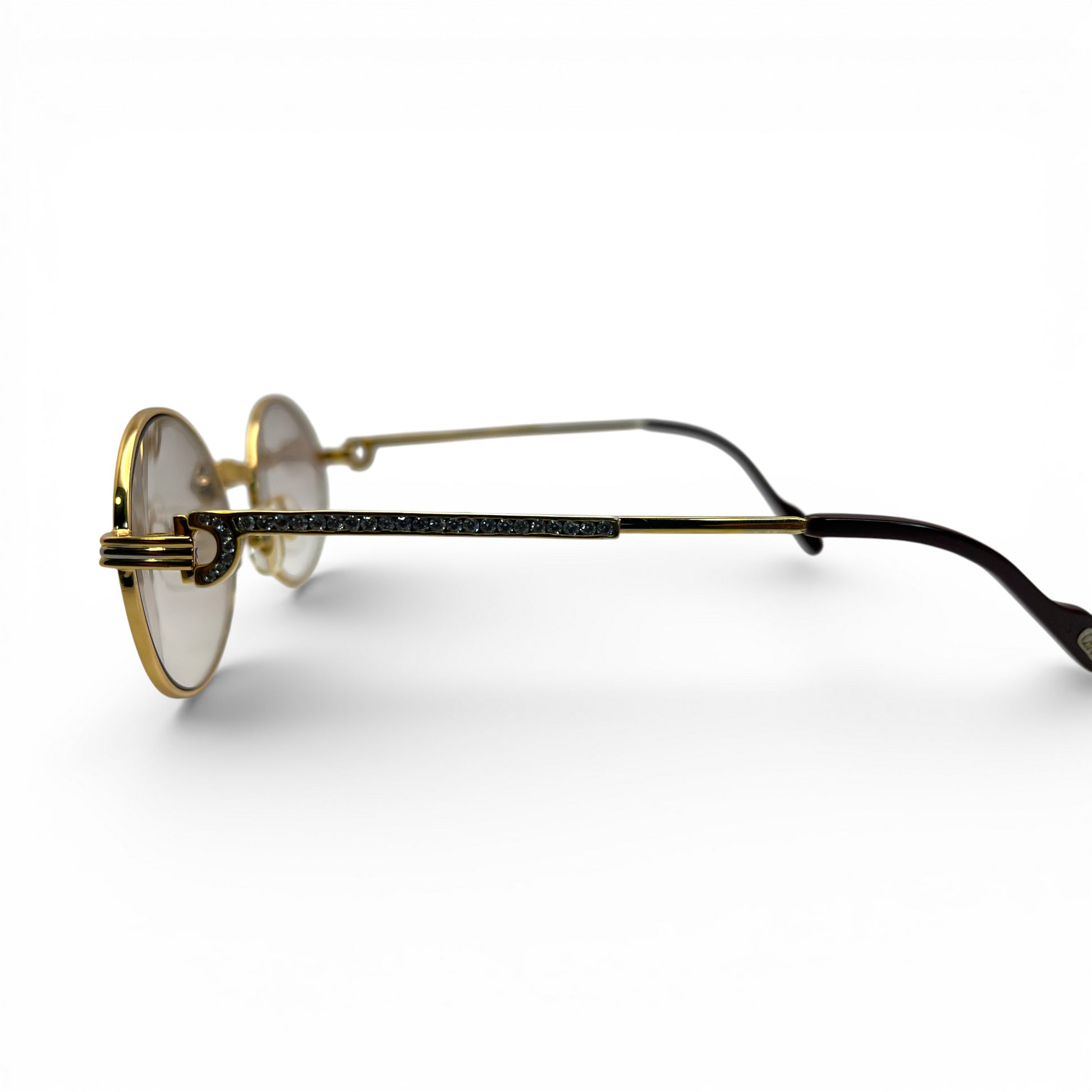 Saint Honore (Iced) 55-22 Gold Wires w/ Light Brown Oval Lenses - Diamonds X-Link Set (90s) - Luxury Optical