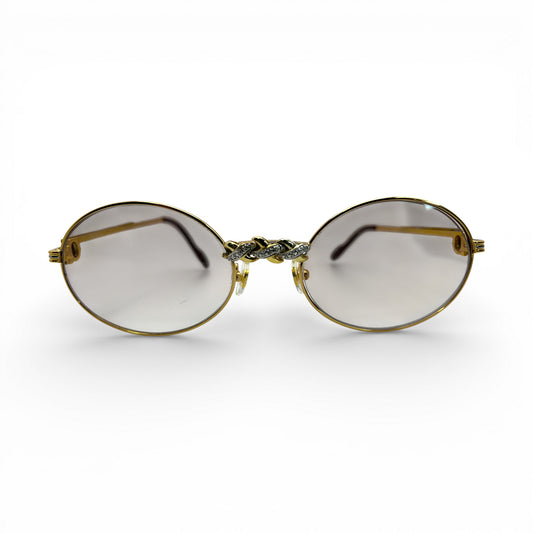 Saint Honore (Iced) 55-22 Gold Wires w/ Light Brown Oval Lenses - Diamonds X-Link Set (90s) - Luxury Optical