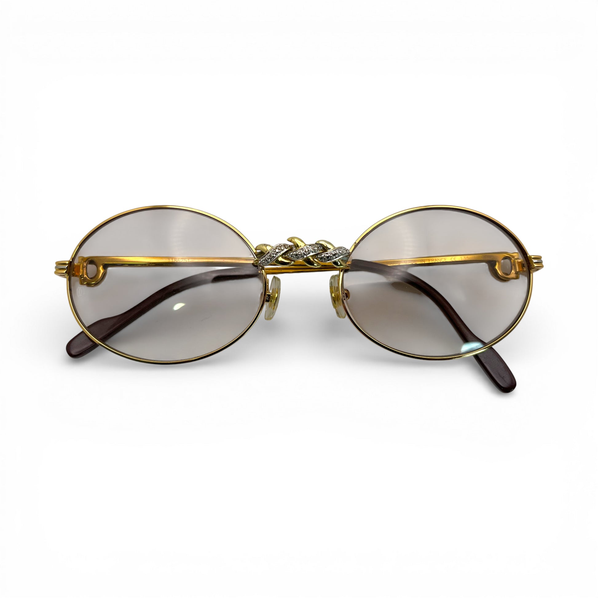 Saint Honore (Iced) 55-22 Gold Wires w/ Light Brown Oval Lenses - Diamonds X-Link Set (90s) - Luxury Optical