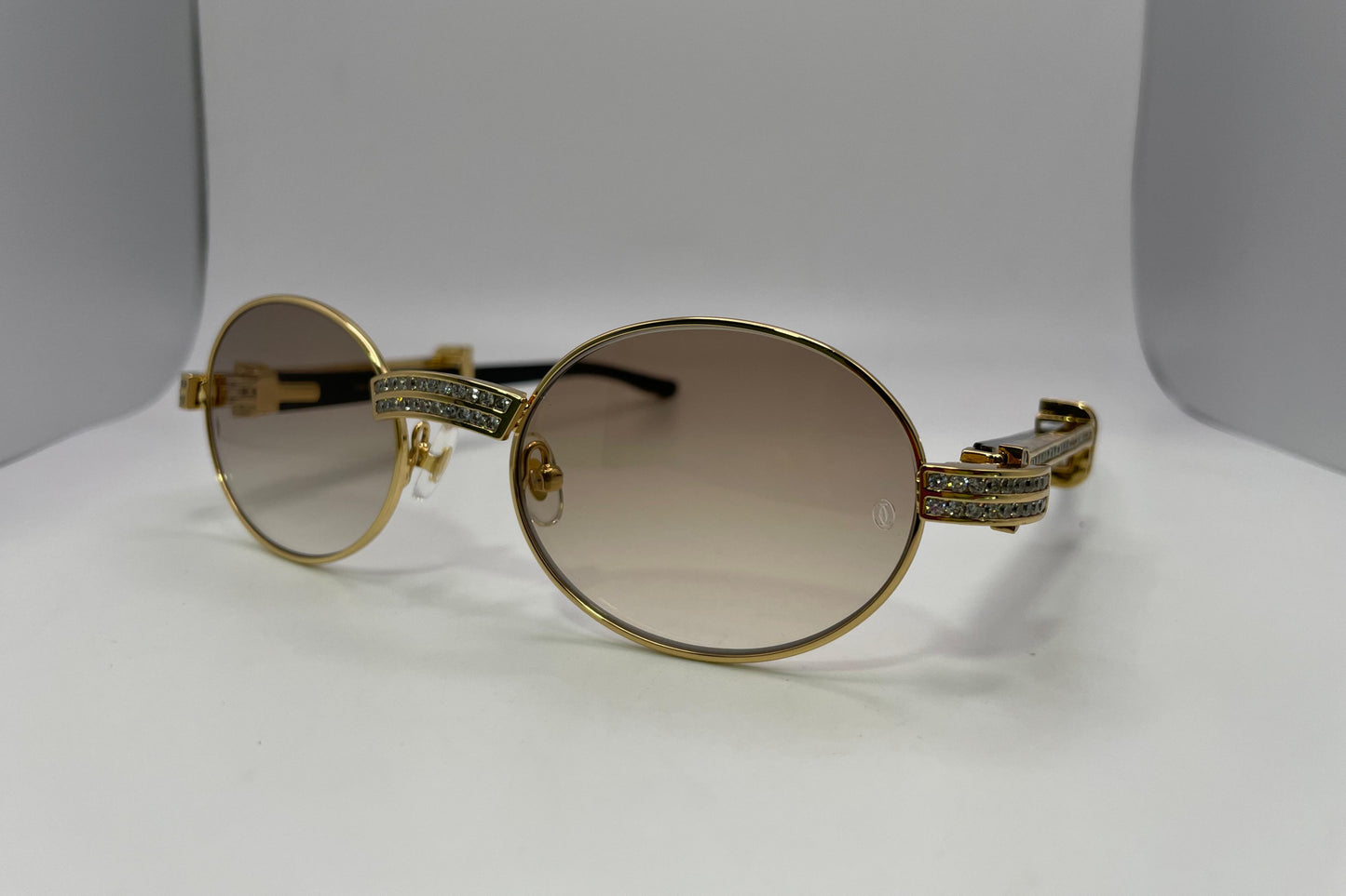 Giverny - Gold White Buffs w/ Brown Lenses - Diamonds DB Prong Set