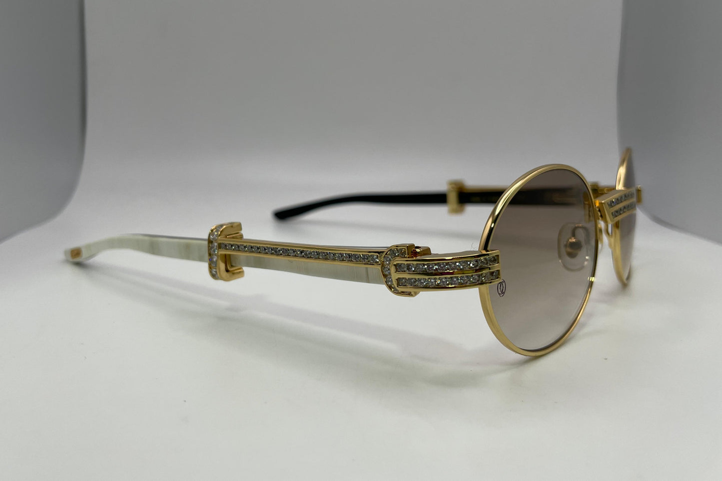 Giverny - Gold White Buffs w/ Brown Lenses - Diamonds DB Prong Set