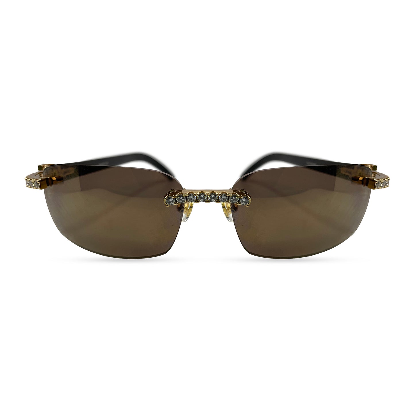 CT0046S C Decor Buffs (Iced - Moissanite) - Gold Genuine White Horn Sunglasses w/ Moissanite Diamonds Prong Set (2010s)