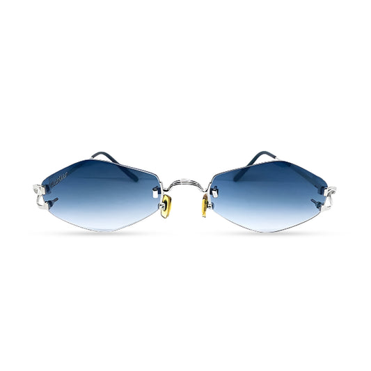 Cartier Small C - Silver Wires w/ Custom Cartier Dark Blue Lenses - Authentic