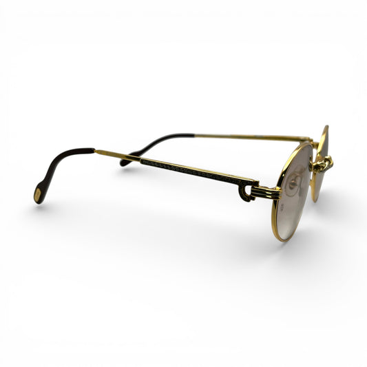 Saint Honore (Iced) 55-22 Gold Wires w/ Light Brown Oval Lenses - Diamonds X-Link Set (90s) - Luxury Optical