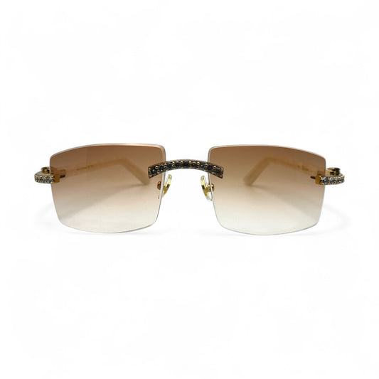C Decor Marbles (Iced) - Gold White Marbles Sunglasses w/ Clear Lenses - Diamonds Prong Set (2010s)