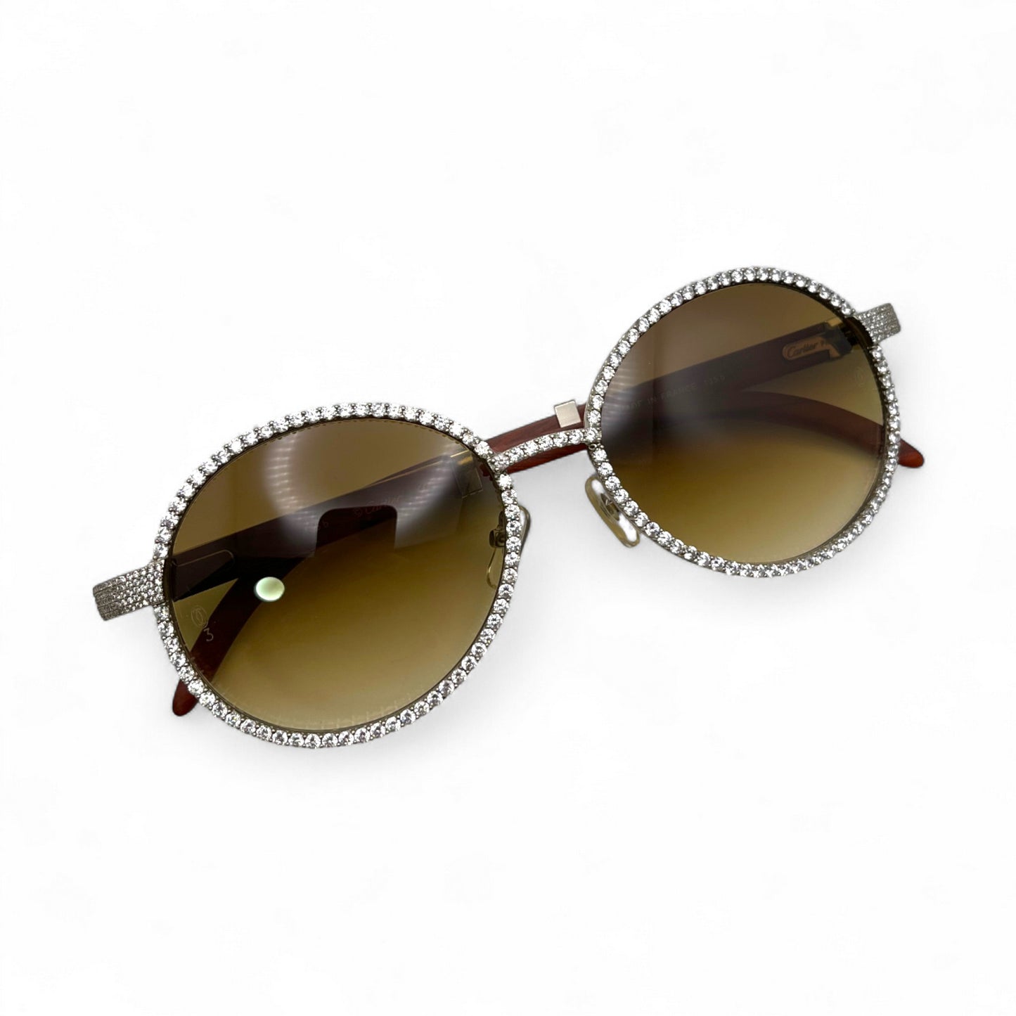 Bagatelle (Iced - CZ) - 56-16 Silver Woods Sunglasses w/ Full Diamond Frame