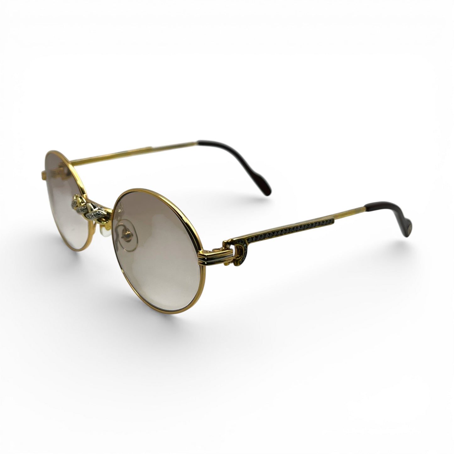 Saint Honore (Iced) 55-22 Gold Wires w/ Light Brown Oval Lenses - Diamonds X-Link Set (90s) - Luxury Optical