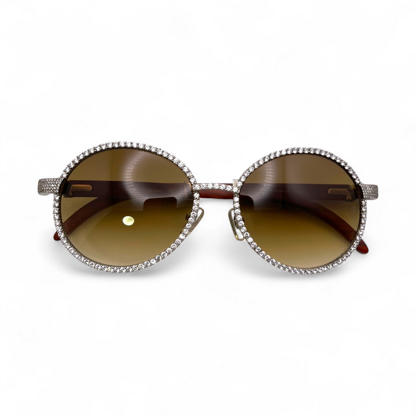 Bagatelle (Iced - CZ) - 56-16 Silver Woods Sunglasses w/ Full Diamond Frame