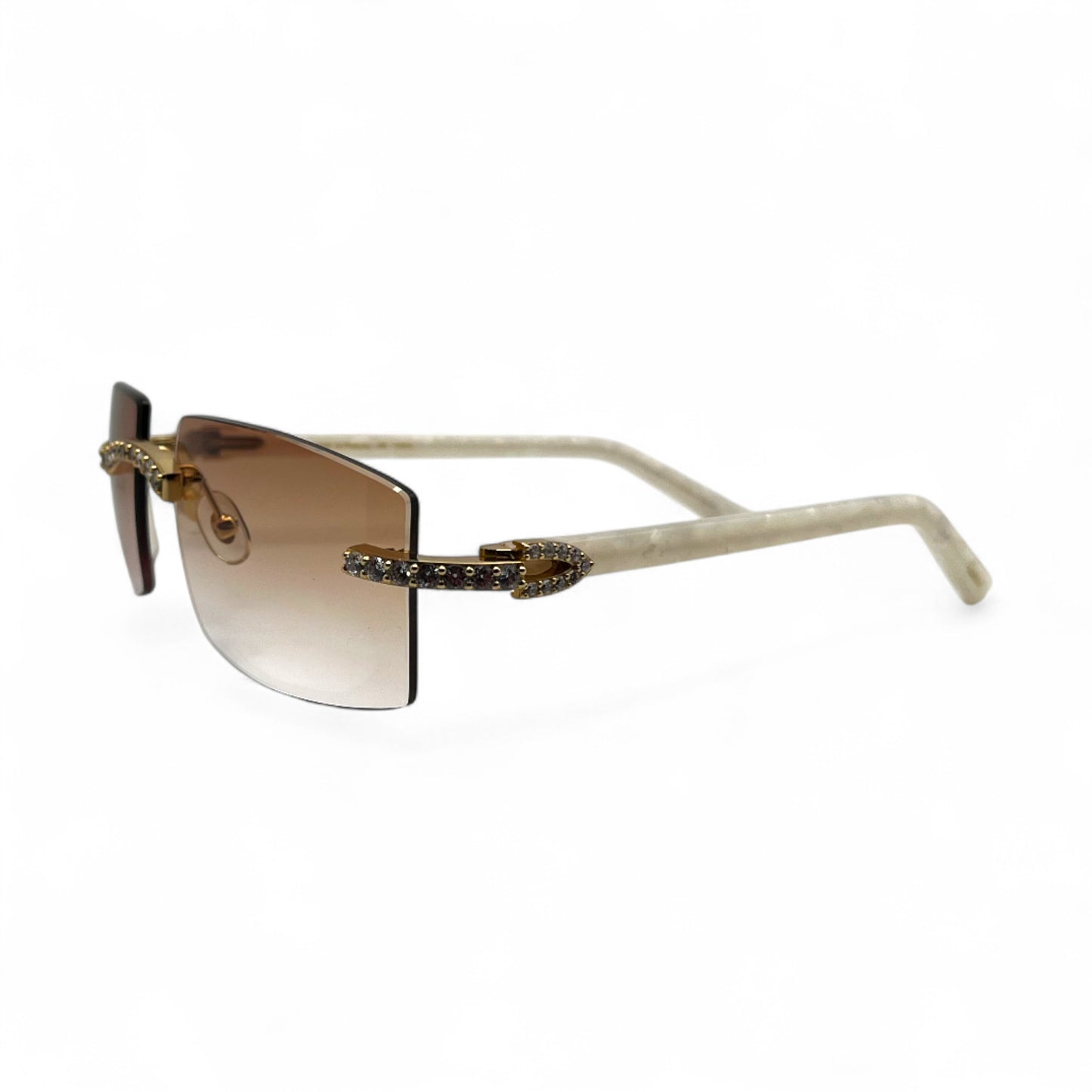 C Decor Marbles (Iced) - Gold White Marbles Sunglasses w/ Clear Lenses - Diamonds Prong Set (2010s)