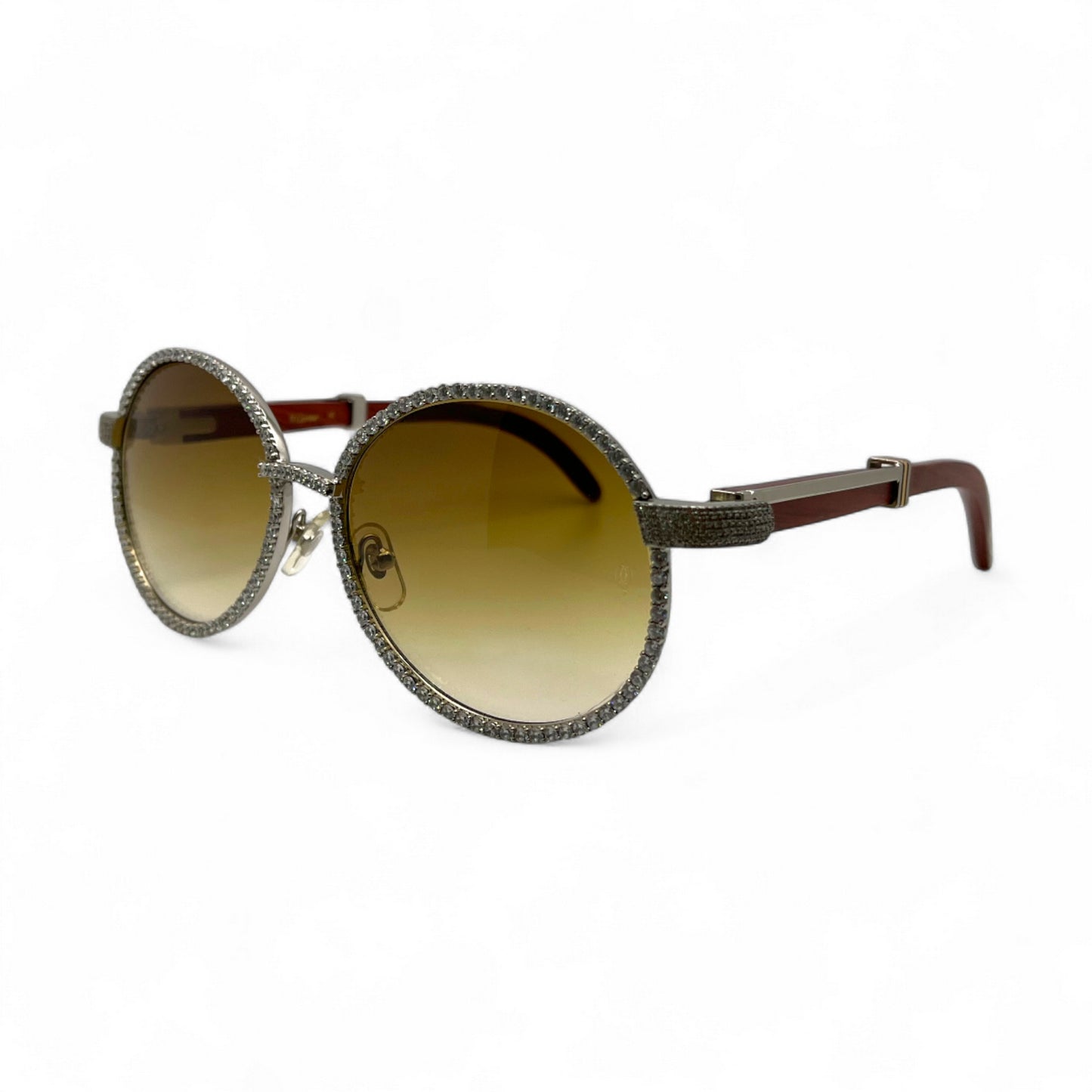 Bagatelle (Iced - CZ) - 56-16 Silver Woods Sunglasses w/ Full Diamond Frame