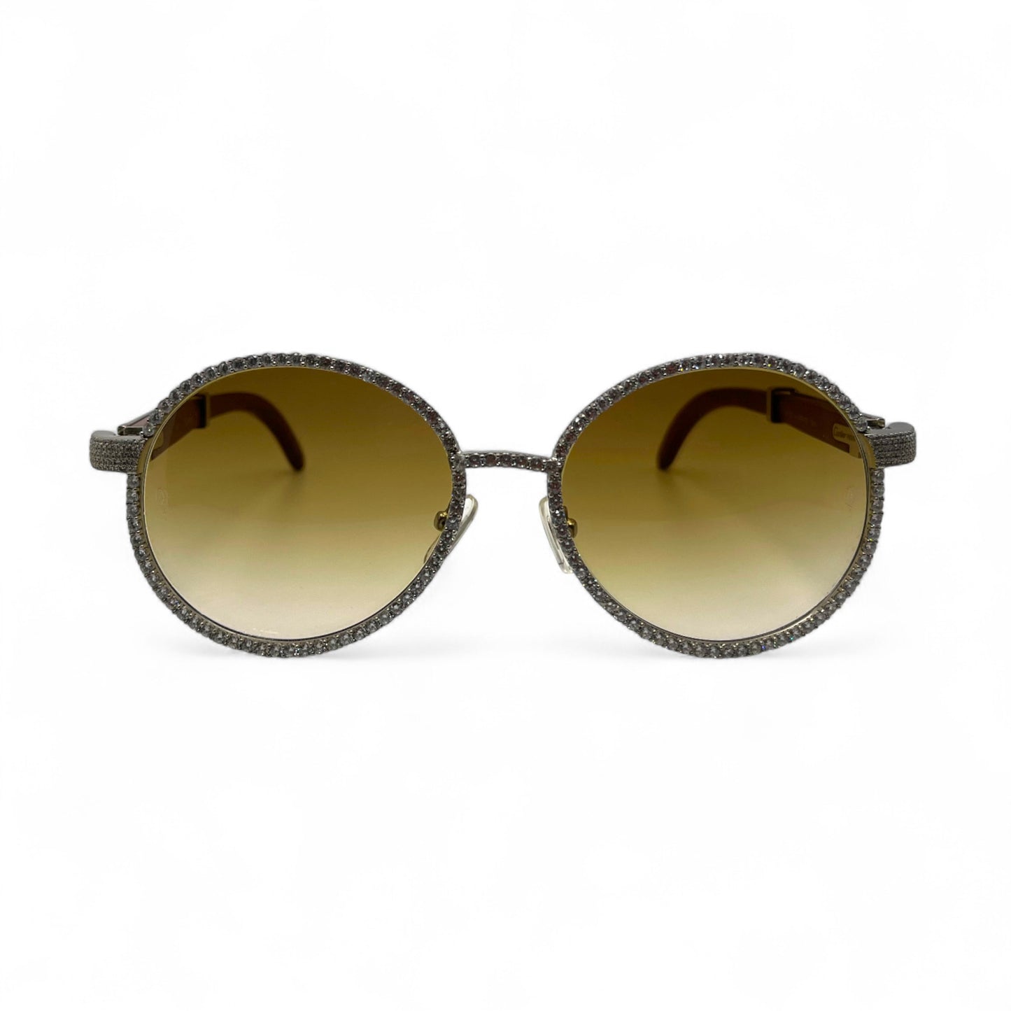 Bagatelle (Iced - CZ) - 56-16 Silver Woods Sunglasses w/ Full Diamond Frame