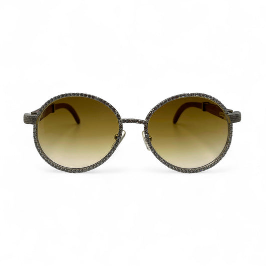 Bagatelle (Iced - CZ) - 56-16 Silver Woods Sunglasses w/ Full Diamond Frame