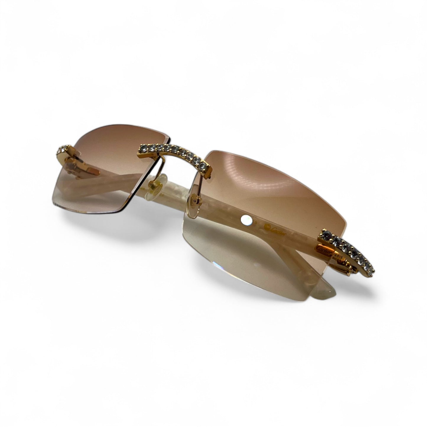 C Decor Marbles (Iced) - Gold White Marbles Sunglasses w/ Clear Lenses - Diamonds Prong Set (2010s)