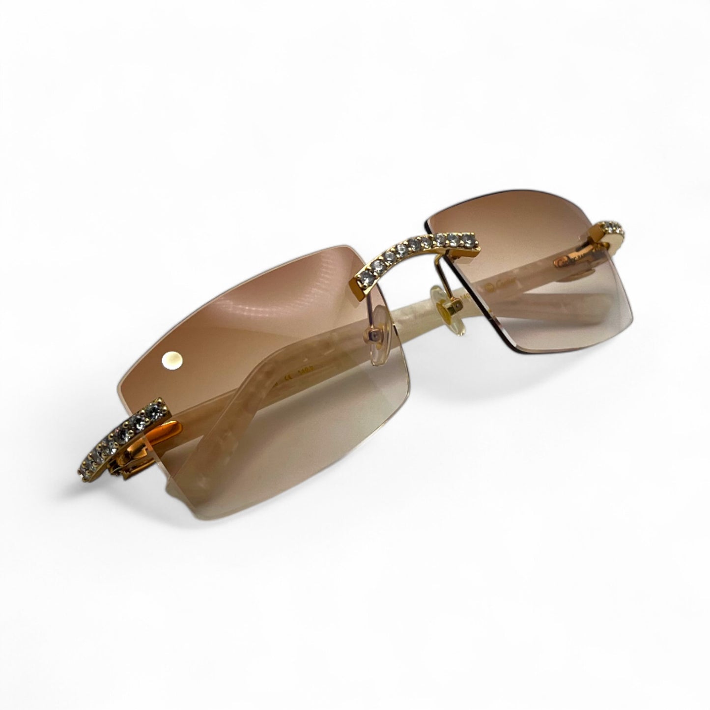 C Decor Marbles (Iced) - Gold White Marbles Sunglasses w/ Clear Lenses - Diamonds Prong Set (2010s)