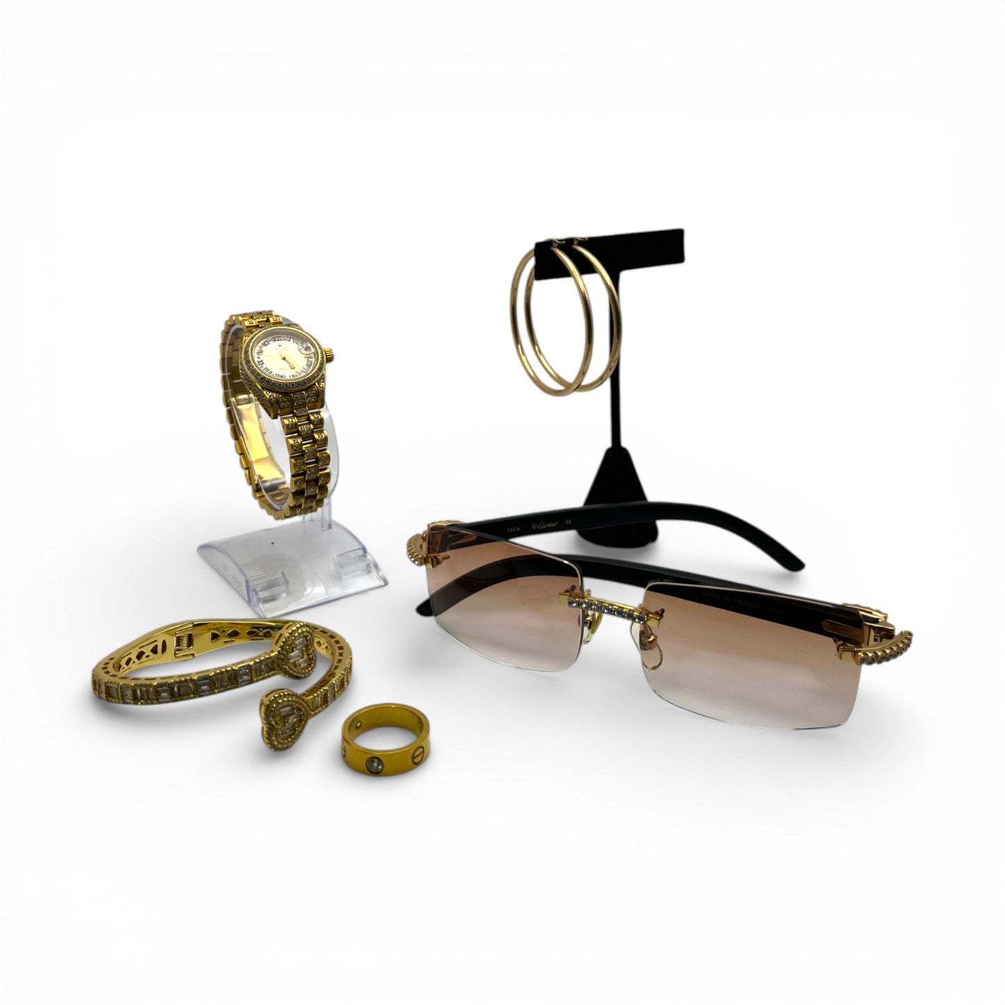 Detroit Luxury Gold Set: C Decor Buffs, Hennessy Sunglasses and Iced Jewelry