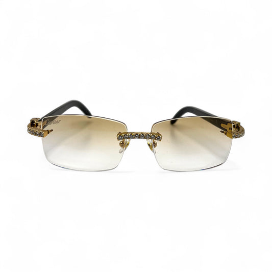 C Decor - Gold White Buffs w/ Light Brown Lenses & Diamonds Prong Set