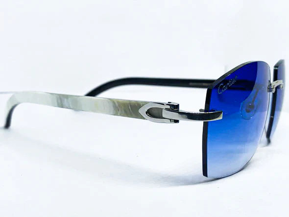 2020 Decor C Platinum White Buffs with 58 Blue Mykonos Lenses - Luxury Optical