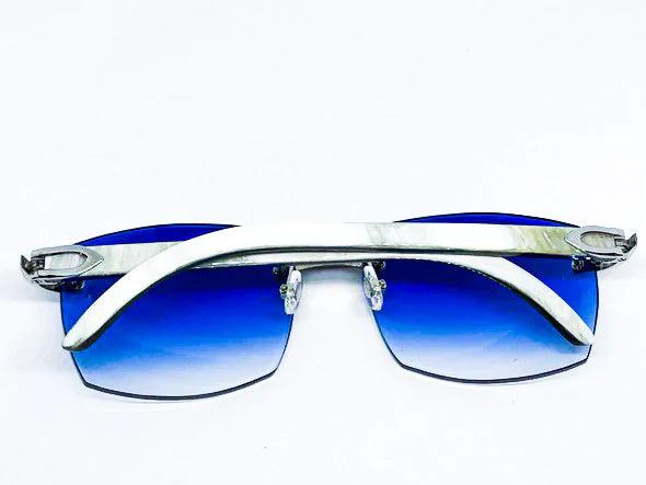 2020 Decor C Platinum White Buffs with 58 Blue Mykonos Lenses - Luxury Optical