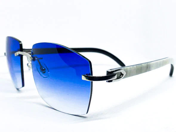 2020 Decor C Platinum White Buffs with 58 Blue Mykonos Lenses - Luxury Optical