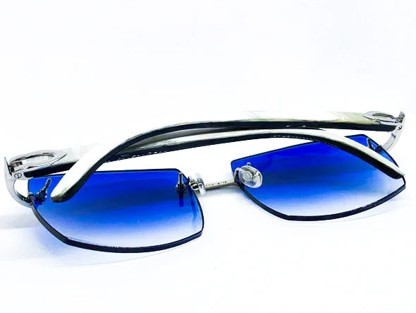 2020 Decor C Platinum White Buffs with 58 Blue Mykonos Lenses - Luxury Optical