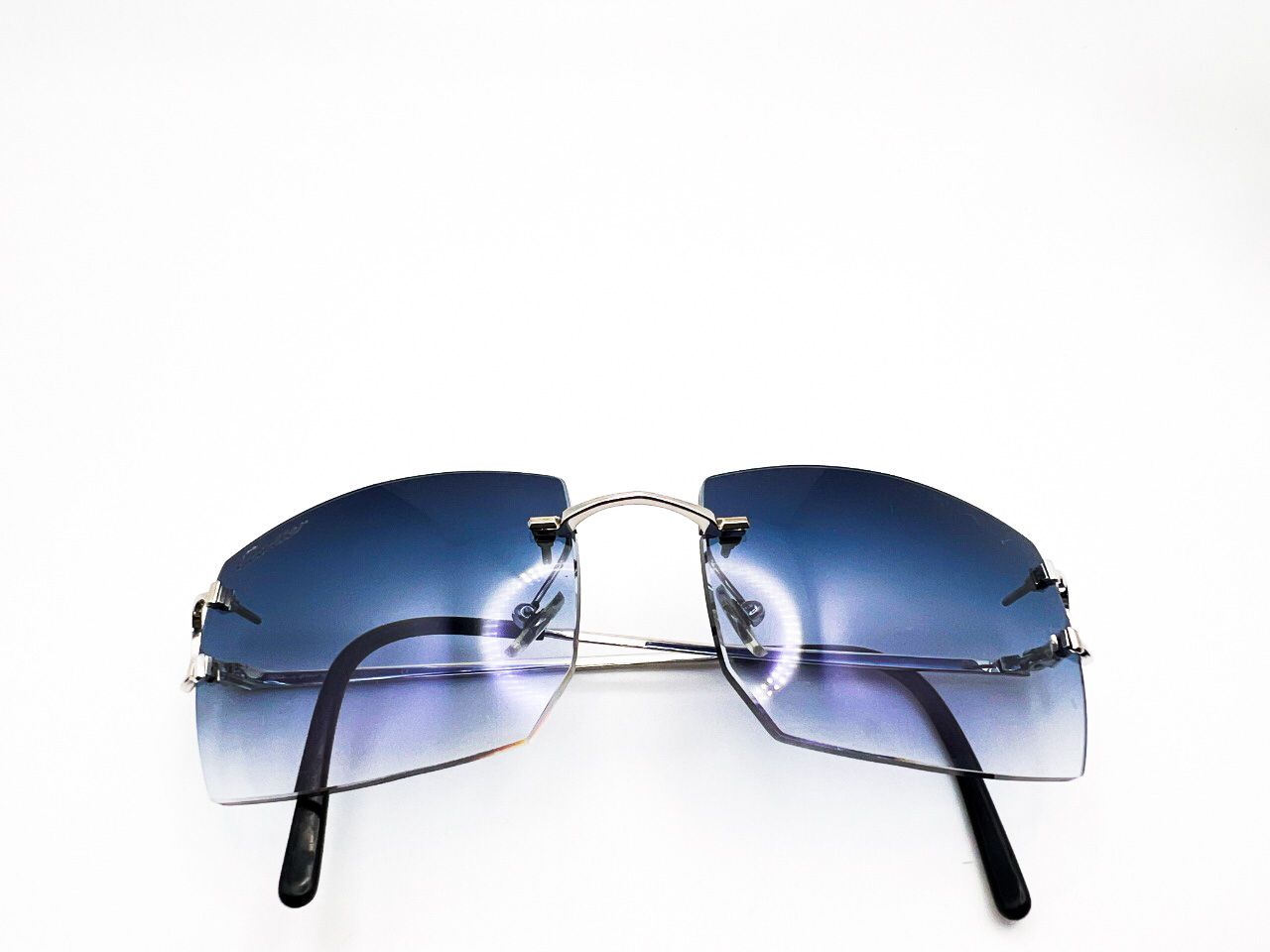 Cartier Big C - Platinum Wire with Blue Bugatti Lenses (Repaired Temple) - Registered Authentic 7/10 - Luxury Optical