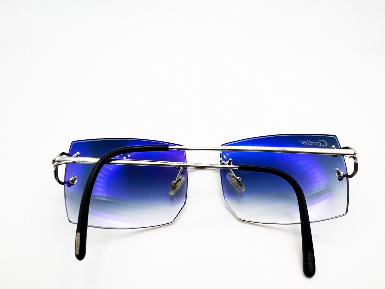 Cartier Big C - Platinum Wire with Blue Bugatti Lenses (Repaired Temple) - Registered Authentic 7/10 - Luxury Optical