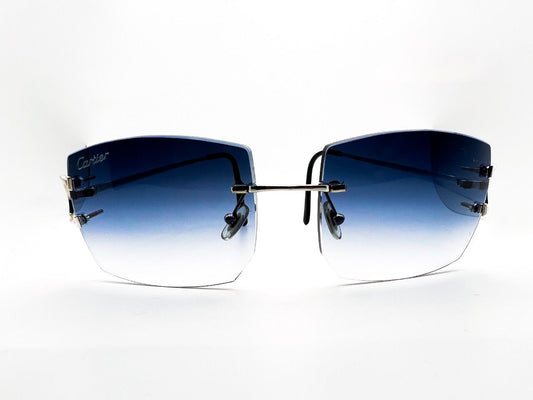 Cartier Big C - Platinum Wire with Blue Bugatti Lenses (Repaired Temple) - Registered Authentic 7/10 - Luxury Optical