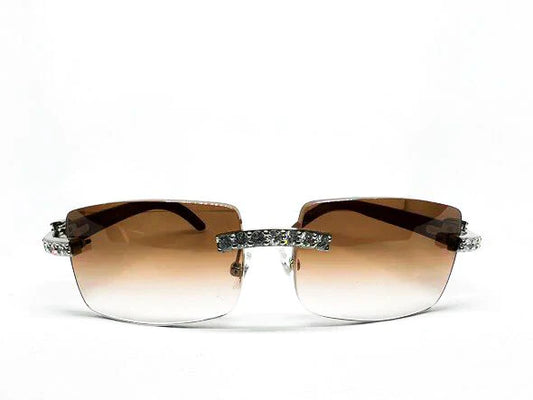 Custom Brown Tinted Lenses w/ 5 pc Diamond Set - Luxury Optical