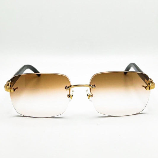 Gold Decor C White/Ivory color swirls with 11 Hennessy Brown Square Lenses - Luxury Optical