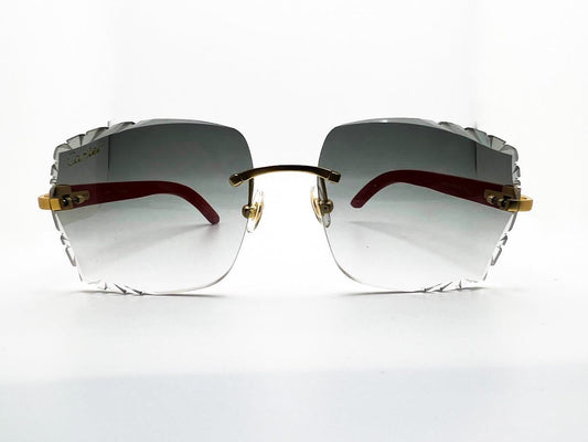 Limited Editon Brushed Gold Cherry Wood with Smoke Grey Square Diamond Cut Lenses - Luxury Optical