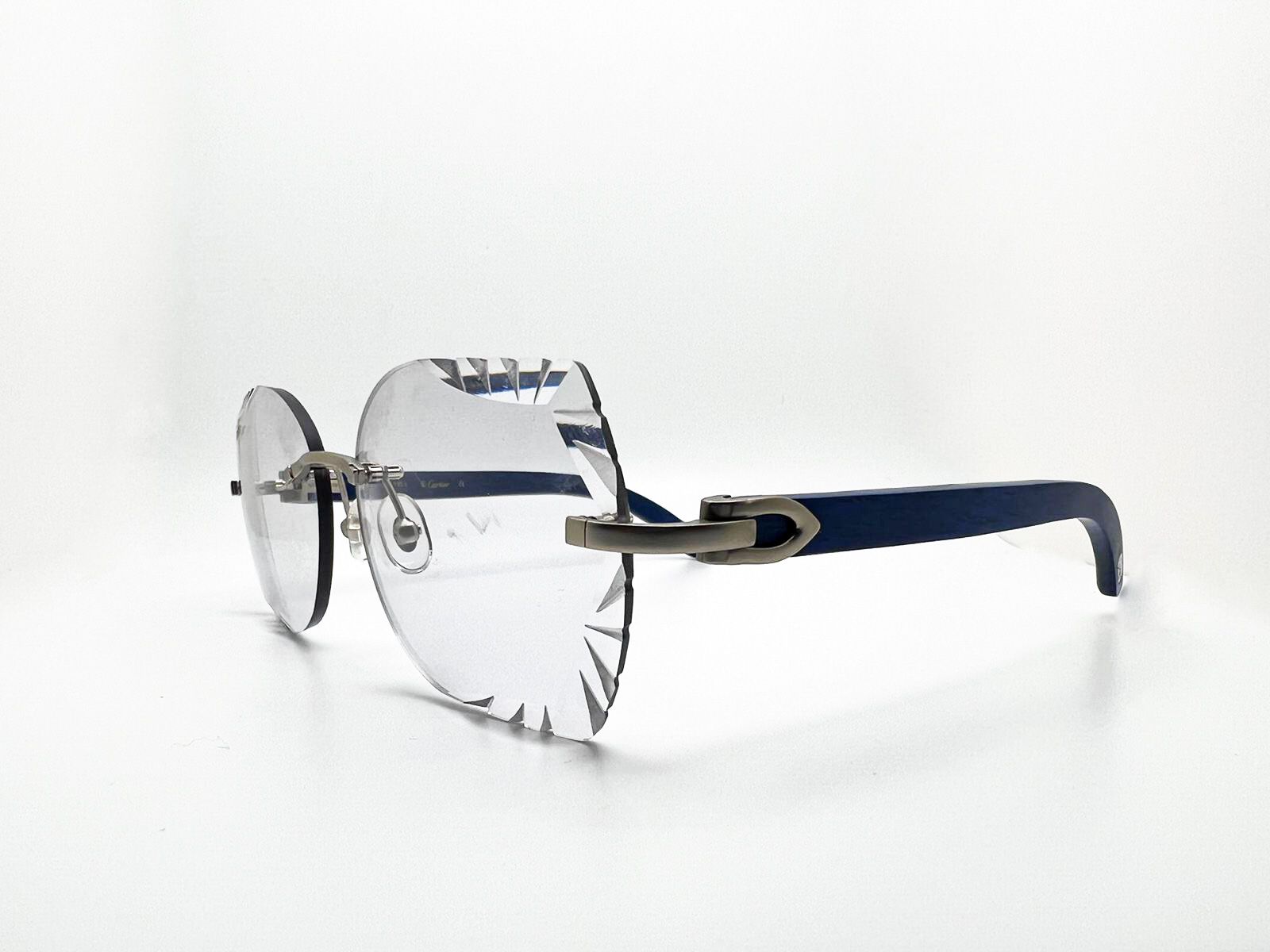 Limited edition Decor C Brushed Gold with Azure Blue Wood Diamond Cut Butterfly Lenses - Luxury Optical