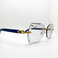 Limited edition Decor C Brushed Gold with Azure Blue Wood Diamond Cut Butterfly Lenses - Luxury Optical