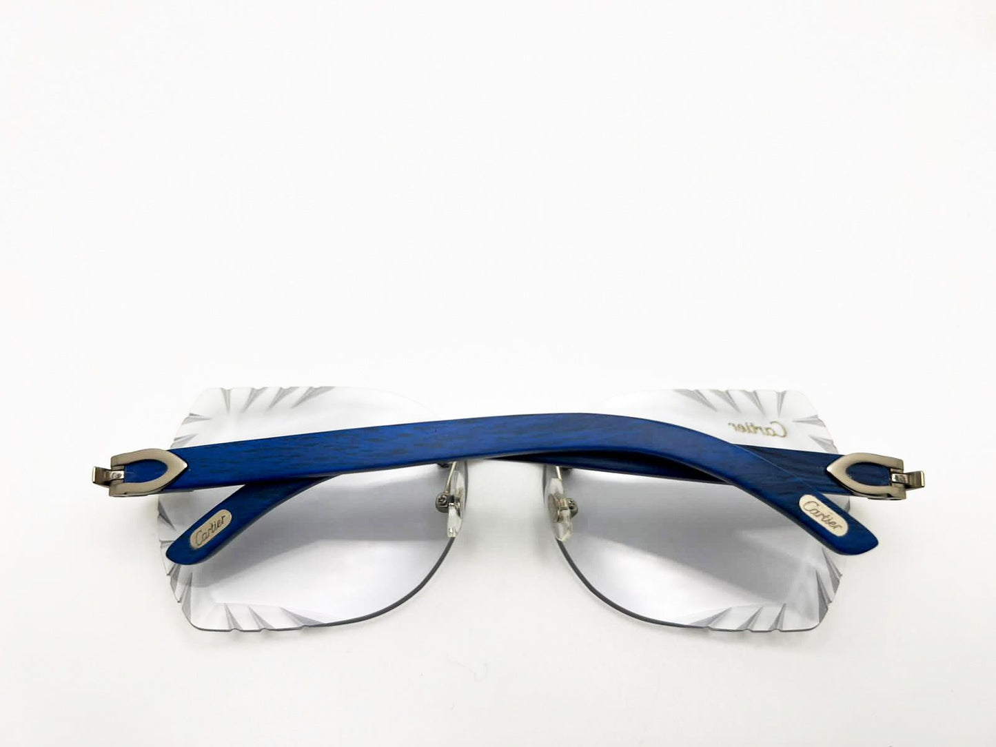 Limited edition Decor C Brushed Gold with Azure Blue Wood Diamond Cut Butterfly Lenses - Luxury Optical