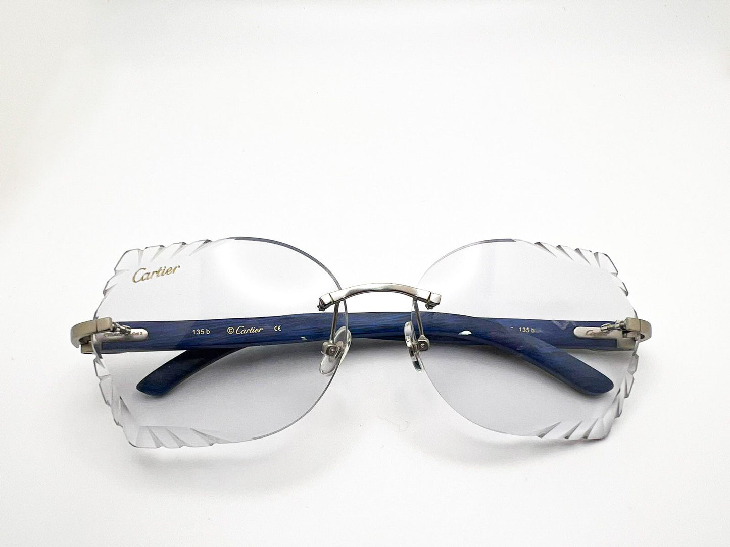 Limited edition Decor C Brushed Gold with Azure Blue Wood Diamond Cut Butterfly Lenses - Luxury Optical