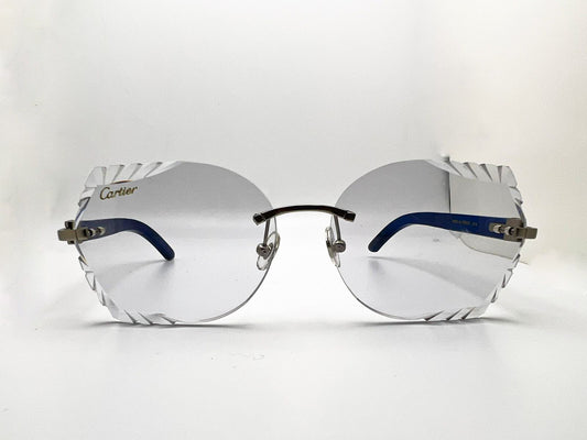 Limited edition Decor C Brushed Gold with Azure Blue Wood Diamond Cut Butterfly Lenses - Luxury Optical