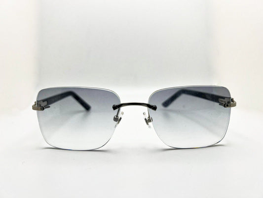 Silver Small C Decor Black Acetate Marbles with Smoke Grey Transitions/Bluesafe Sunglasses - Luxury Optical