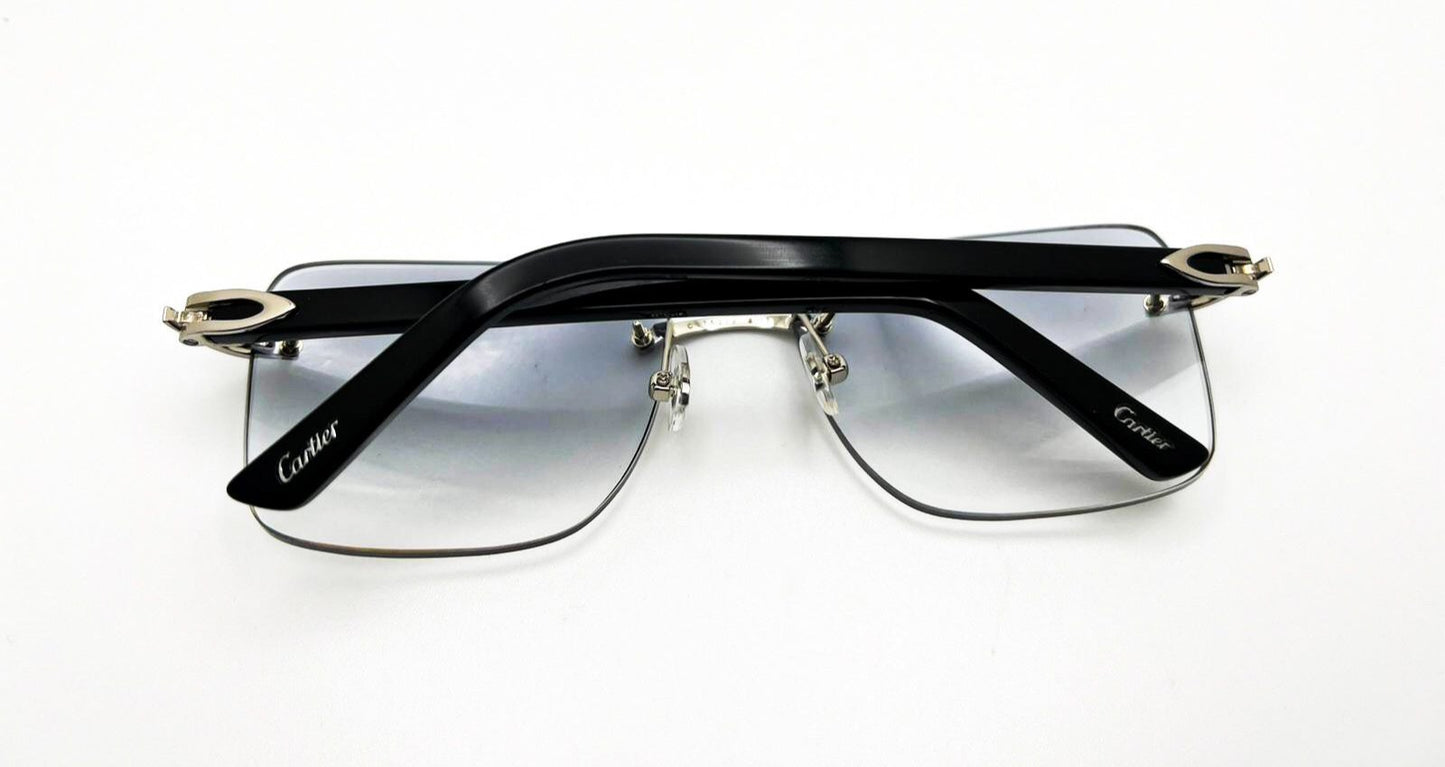 Silver Small C Decor Black Acetate Marbles with Smoke Grey Transitions/Bluesafe Sunglasses - Luxury Optical