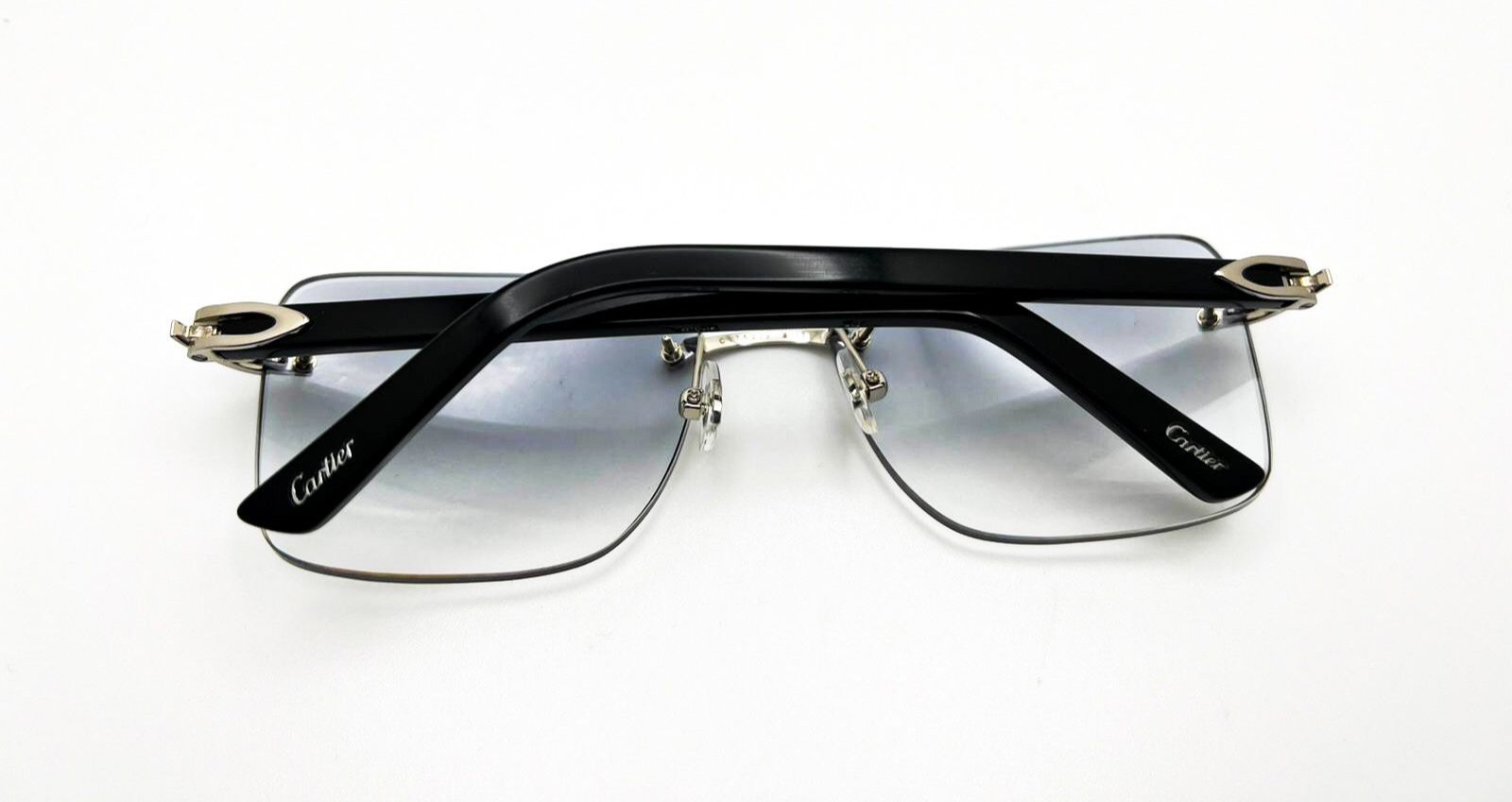 Silver Small C Decor Black Acetate Marbles with Smoke Grey Transitions/Bluesafe Sunglasses - Luxury Optical