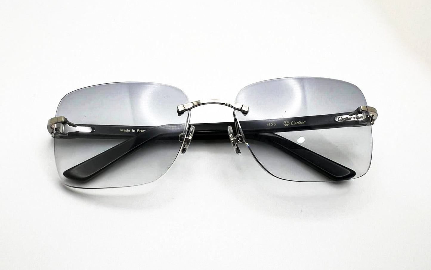 Silver Small C Decor Black Acetate Marbles with Smoke Grey Transitions/Bluesafe Sunglasses - Luxury Optical