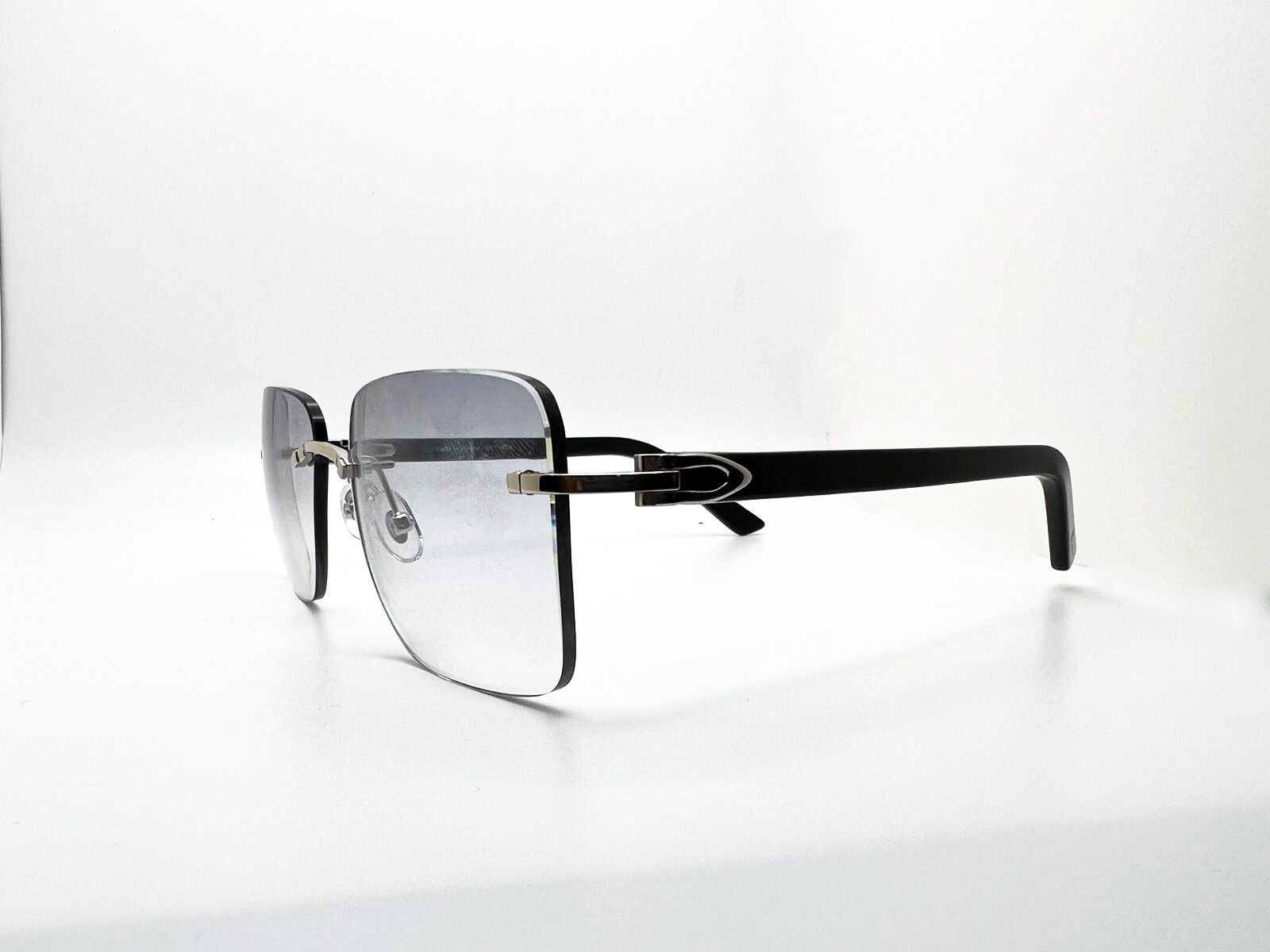 Silver Small C Decor Black Acetate Marbles with Smoke Grey Transitions/Bluesafe Sunglasses - Luxury Optical