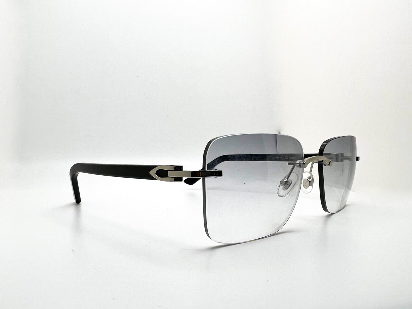 Silver Small C Decor Black Acetate Marbles with Smoke Grey Transitions/Bluesafe Sunglasses - Luxury Optical