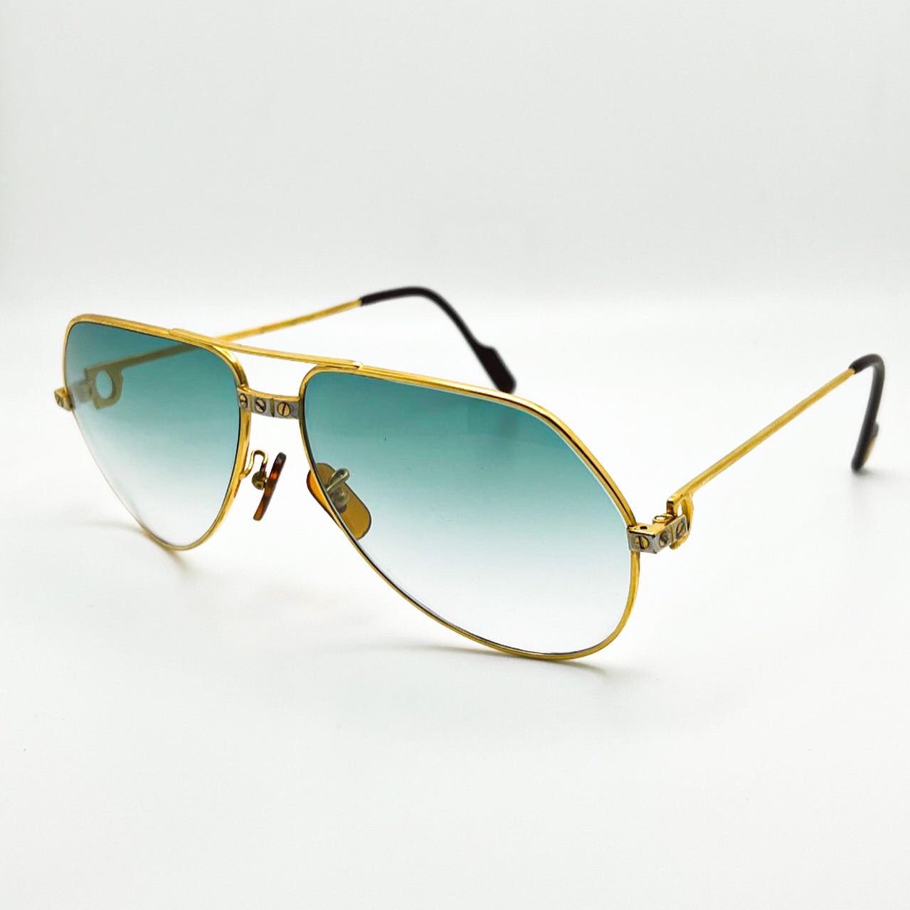Vintage Gold Cartier Santos Seaweed Green Lenses - Registered Authentic - Luxury Optical