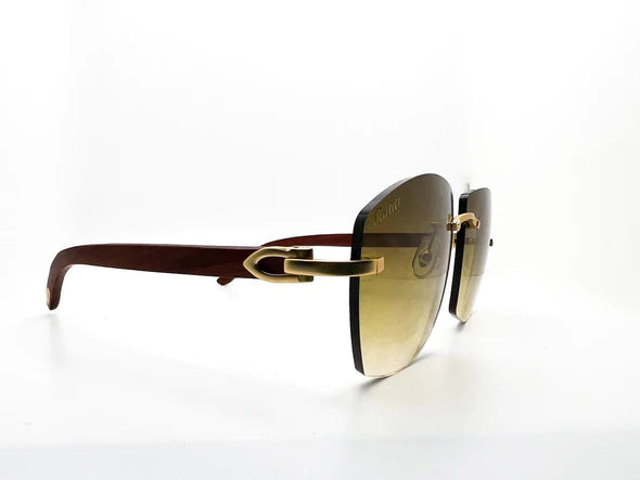 Limited Edition Brushed Gold Brown Wood with 62 Mykonos lenses - Luxury Optical