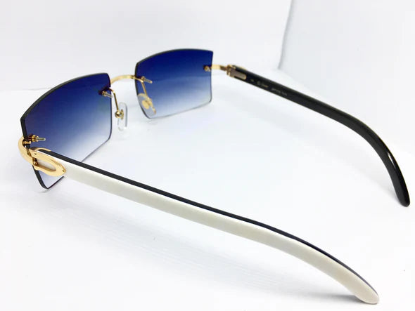 White Buffs With Custom Aqua Lenses - Luxury Optical