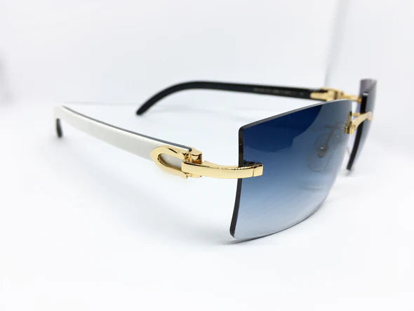 White Buffs With Custom Aqua Lenses - Luxury Optical